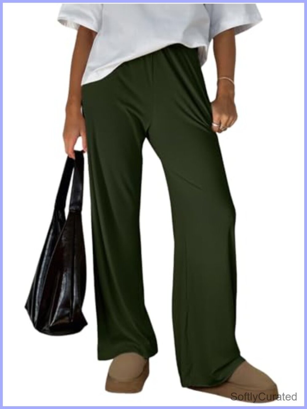 Women's High Waisted Flowy Ribbed Wide Leg Palazzo Pants with Pockets